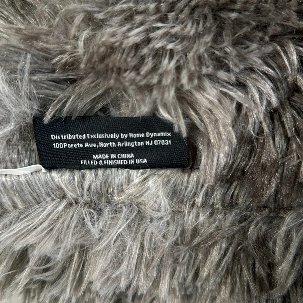 NICOLE MILLER SHAGGY FAUX FUR GRAY LARGE ACCENT THROW PILLOW - Picture 10 of 10